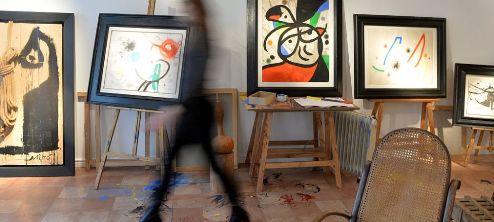 LONDON, ENGLAND - JANUARY 19:  A general view at a recreation of the studio of the painter Joan Miro, presented by Gallery Mayoral, on January 19, 2016 in London, United Kingdom.  (Photo by Anthony Harvey/Getty Images)