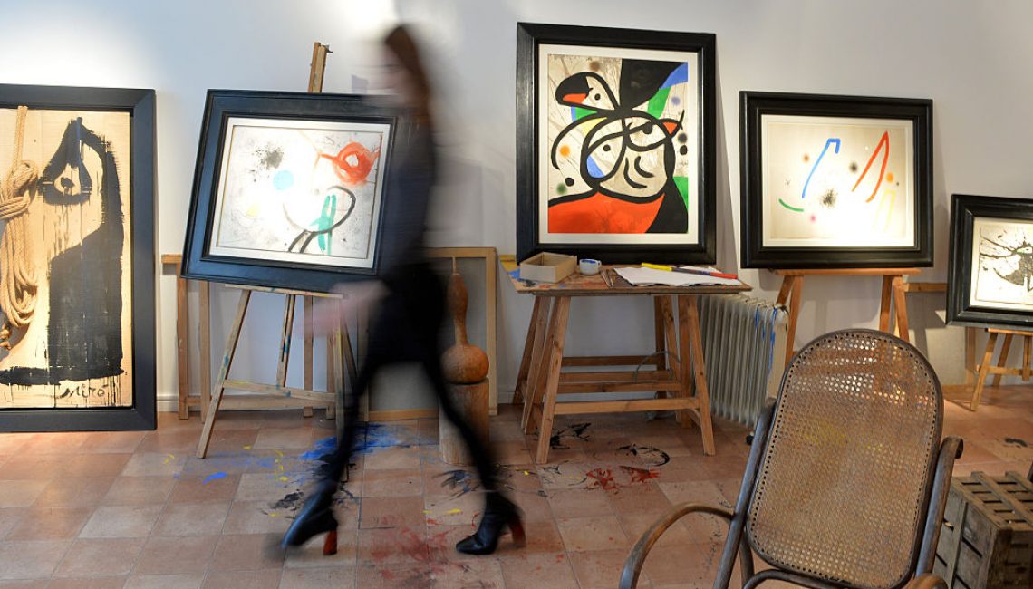 LONDON, ENGLAND - JANUARY 19:  A general view at a recreation of the studio of the painter Joan Miro, presented by Gallery Mayoral, on January 19, 2016 in London, United Kingdom.  (Photo by Anthony Harvey/Getty Images)